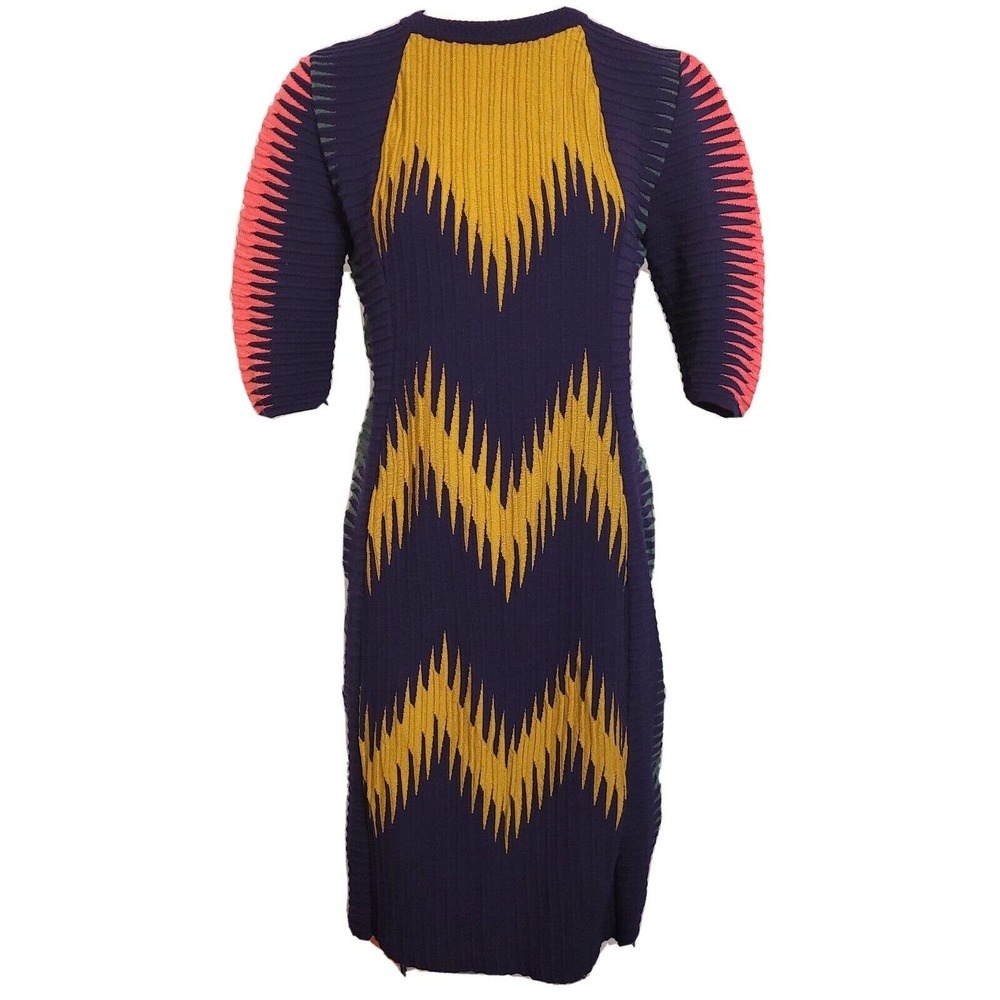 VINTAGE M Missoni Knit Dress short sleeve zig zag blue mustard green pink size?